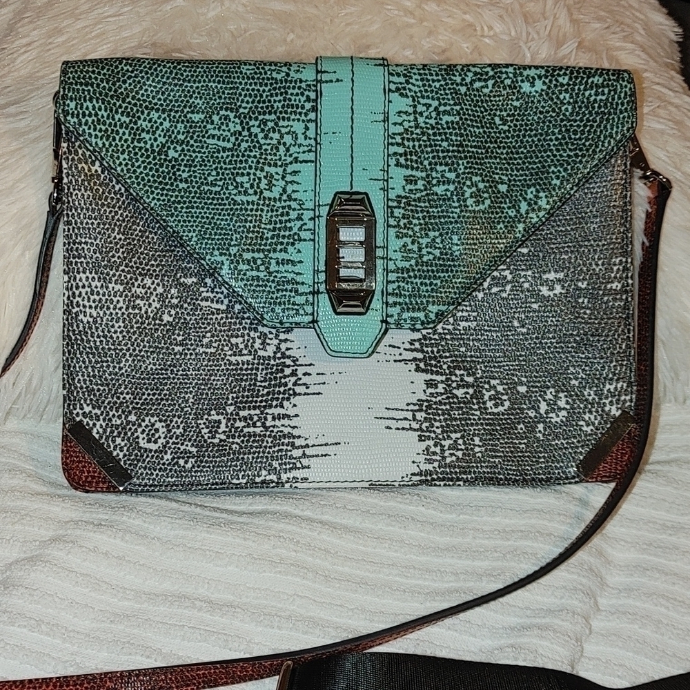 Rebecca Minkoff Colorblock Reptile Embossed Envelop Crossbody Bag 11" X 8.5" X 2